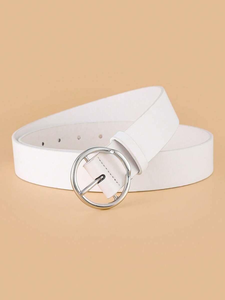 1pc Women Solid Round Buckle Fashion Belt Summer, School Fall, Autumn, Halloween - White - View 1
