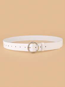1pc Women Solid Round Buckle Fashion Belt Summer, School Fall, Autumn, Halloween - White - View 2