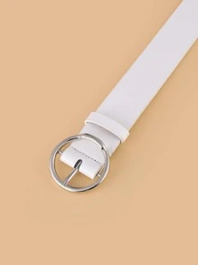 1pc Women Solid Round Buckle Fashion Belt Summer, School Fall, Autumn, Halloween - White - View 3