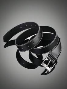 1入組男士素色方扣時尚腰帶適合日常生活 - 黑色 - 查看 2