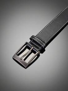 1入組男士素色方扣時尚腰帶適合日常生活 - 黑色 - 查看 3