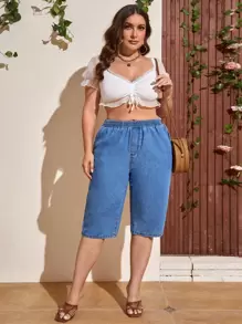 SHEIN Unity Quần Denim kích thước lớn Túi màu trơn - Rửa trung bình - Xem 1