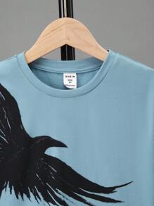 SHEIN 男孩老鷹印花T恤和短褲 - 藍色 - 查看 5