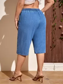 SHEIN Unity Quần Denim kích thước lớn Túi màu trơn - Rửa trung bình - Xem 2