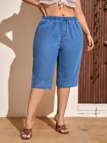 SHEIN Unity Quần Denim kích thước lớn Túi màu trơn - Rửa trung bình - Xem 3