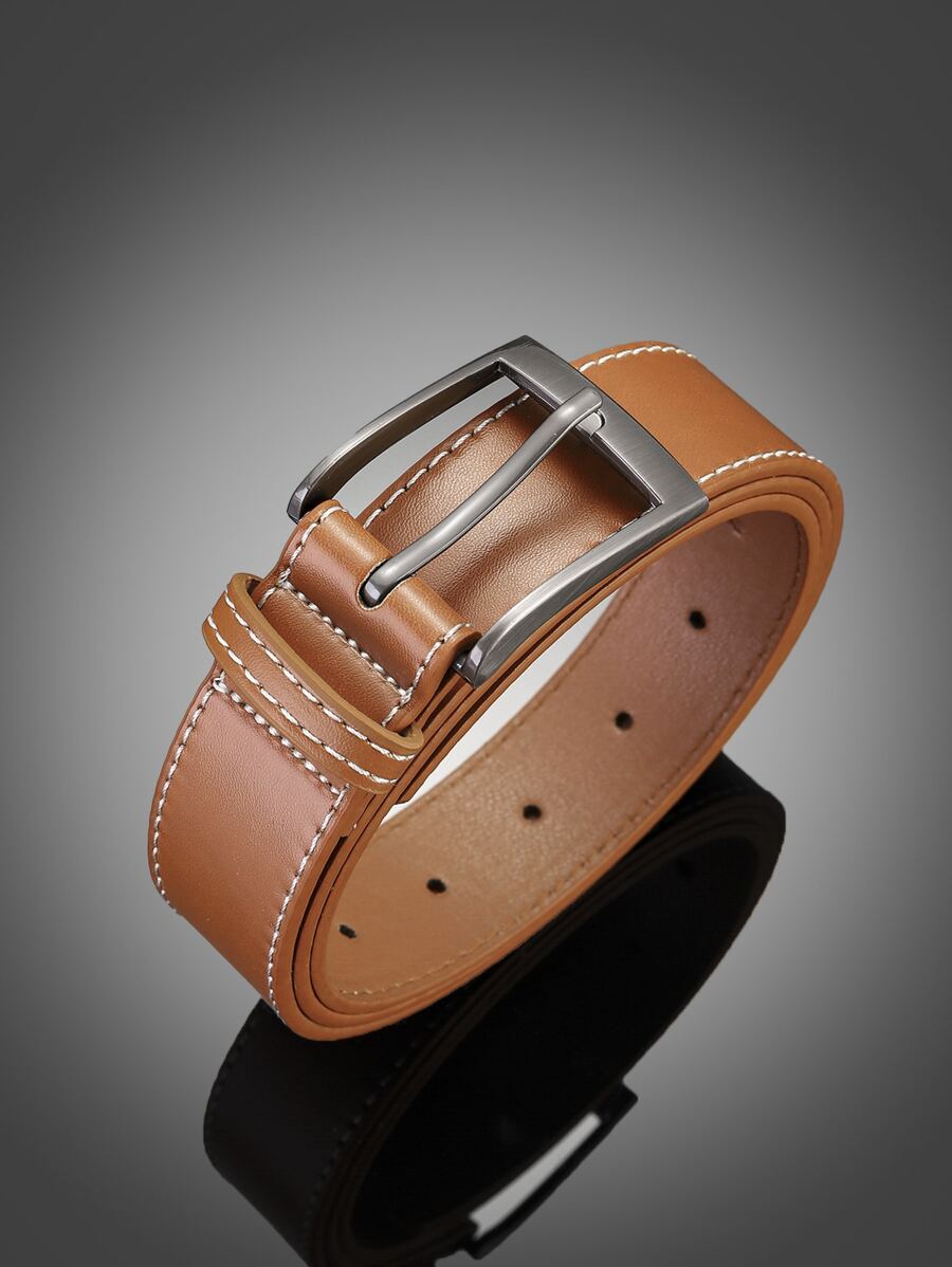 1入組男士素色方扣時尚腰帶適合日常生活 - 駝色 - 查看 1