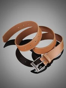 1入組男士素色方扣時尚腰帶適合日常生活 - 駝色 - 查看 2