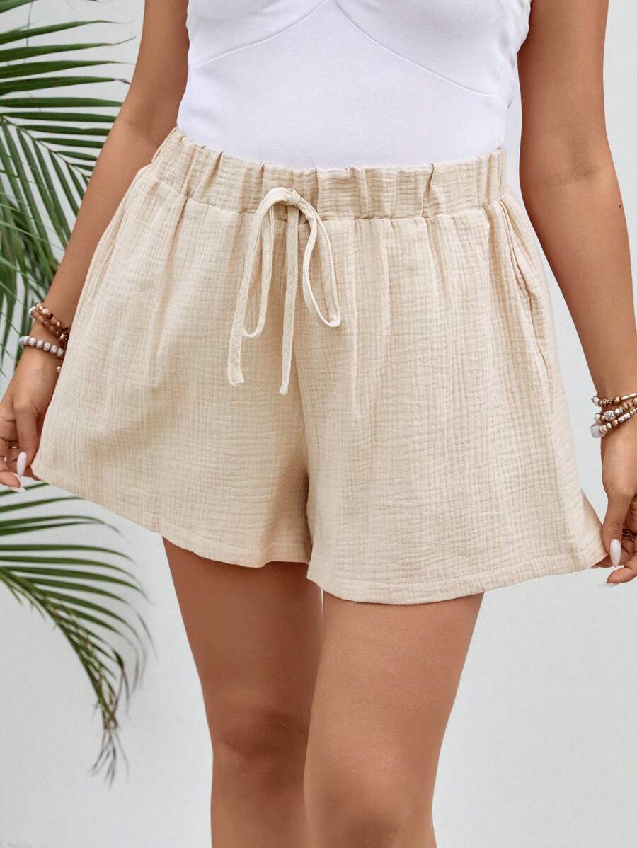 Dreamara Plus Tie Waist Wide Leg Shorts - Apricot - View 1