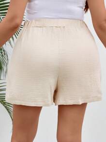 Dreamara Plus Tie Waist Wide Leg Shorts - Apricot - View 2