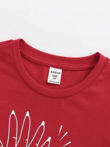 SHEIN 小男童字母人物圖案T恤 - 紅色 - 查看 4