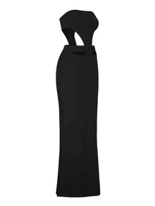 Cut Out Split Thigh Tube Dress - Black - View 3
