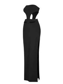 Cut Out Split Thigh Tube Dress - Black - View 4
