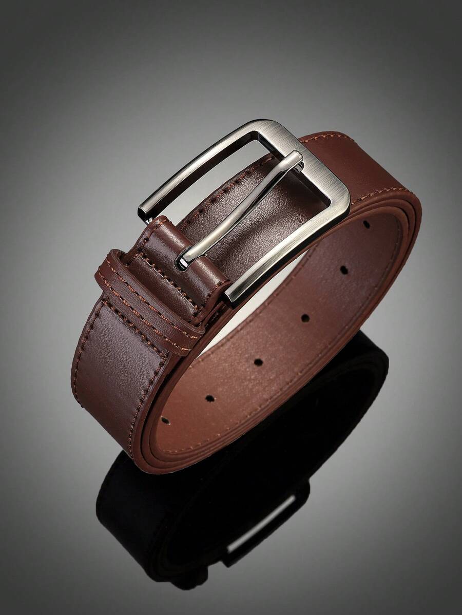 1pc Men Solid Square Buckle Fashion Belt - Coffee Brown - View 1