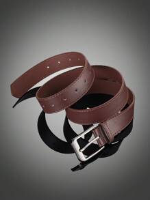 1pc Men Solid Square Buckle Fashion Belt - Coffee Brown - View 2