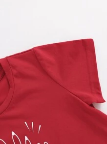 SHEIN 小男童字母人物圖案T恤 - 紅色 - 查看 6