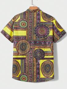 Manfinity Men Mandala Print Half Button Shirt - Multicolor - View 2