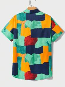 Manfinity Men Patchwork Print Button Up Shirt - Multicolor - View 2