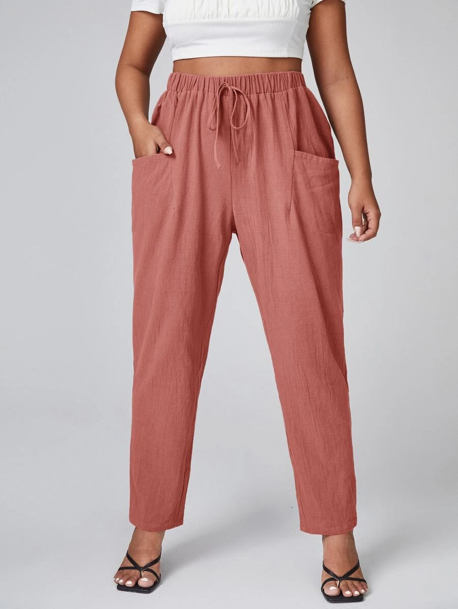 SHEIN LUNE Pantalones de cintura con nudo con doble bolsillo - Rosa vieja - Ver 1