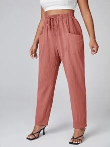 SHEIN LUNE Pantalones de cintura con nudo con doble bolsillo - Rosa vieja - Ver 5