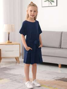 Đầm Gái màu trơn Giải trí - Màu xanh hải quân - Xem 5