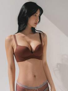 DAZY Solid Wireless Bra - Chocolate Brown - View 1