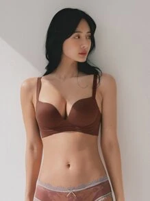 DAZY Solid Wireless Bra - Chocolate Brown - View 3