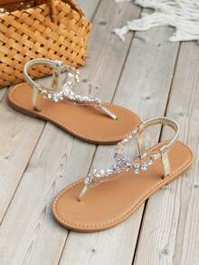 Phụ nữ Rhinestone Decor Thong Sandals, PVC Quyến rũ Sandals - Vàng - Xem 6