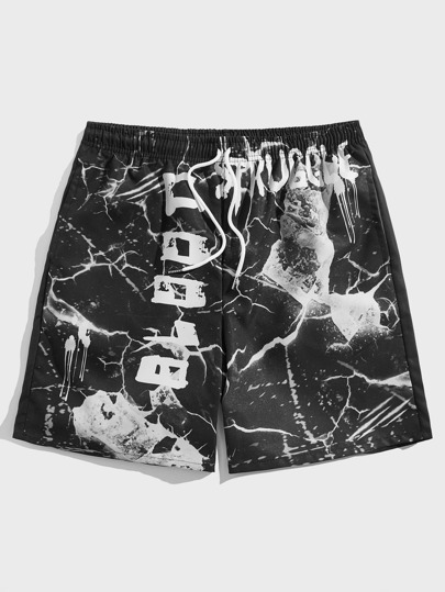 Guys Letter Graphic Drawstring Waist Shorts