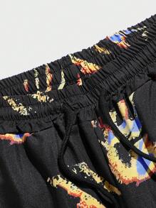 ROMWE MEN Quần Short Nam Dây kéo Túi Thắt nơ trước Tất cả trên in Đường phố - màu đen - Xem 3