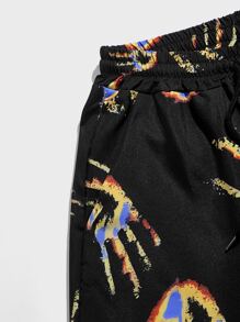 ROMWE MEN Quần Short Nam Dây kéo Túi Thắt nơ trước Tất cả trên in Đường phố - màu đen - Xem 4