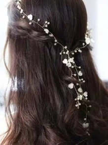 1pc Women Faux Pearl & Flower Decor Elegant Hair Band Valentine's Day Accessories