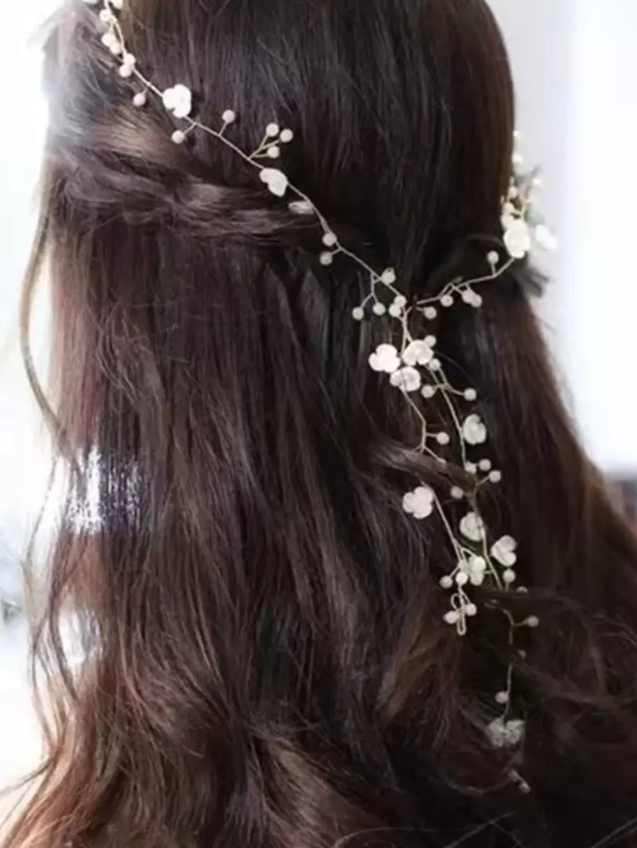 1pc Women Faux Pearl & Flower Decor Elegant Hair Band Valentine's Day Accessories