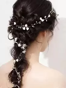 1pc Women Faux Pearl & Flower Decor Elegant Hair Band Valentine's Day Accessories