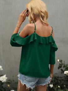 SHEIN Clasi Áo sơ mi nữ Xù màu trơn Giải trí - màu xanh lá - Xem 2