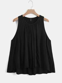 SHEIN LUNE Plus Solid Tank Top & Pants - Black - View 9