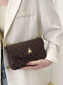 Fashionable Letter Chain Shoulder Bag For Women - Coffee Brown - View 3