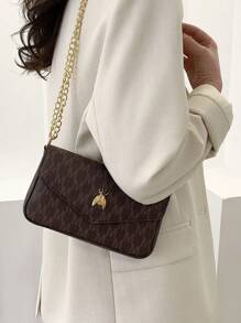 Fashionable Letter Chain Shoulder Bag For Women - Coffee Brown - View 2