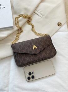 Fashionable Letter Chain Shoulder Bag For Women - Coffee Brown - View 5