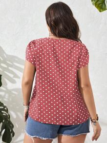 SHEIN Clasi 夏季加大圆点花瓣袖衬衫 - 藕粉色 - 查看 2