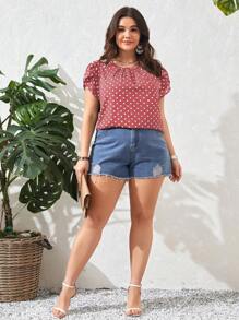 SHEIN Clasi 夏季加大圆点花瓣袖衬衫 - 藕粉色 - 查看 3