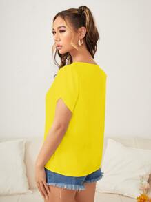 SHEIN Clasi 花瓣袖V領襯衫 - 黃色 - 查看 3