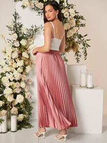 SHEIN Maternity Adjustable Waist Pleated Skirt - Baby Pink - View 2