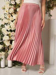 SHEIN Maternity Adjustable Waist Pleated Skirt - Baby Pink - View 5