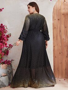 YISIKADO Plus Polka Dot Print Belted Dress - Black - View 2