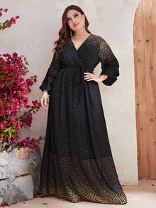 YISIKADO Plus Polka Dot Print Belted Dress - Black - View 3