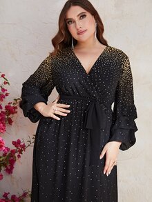 YISIKADO Plus Polka Dot Print Belted Dress - Black - View 4
