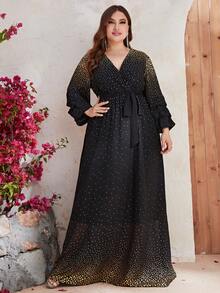 YISIKADO Plus Polka Dot Print Belted Dress - Black - View 6