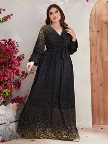 YISIKADO Plus Polka Dot Print Belted Dress - Black - View 7