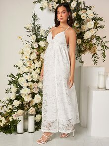 SHEIN 孕妇开叉蕾丝吊带连衣裙