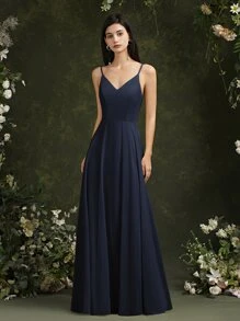 BABYONLINE D.R.E.S.S. Solid Chiffon Cami Bridesmaid Dress - Navy Blue - View 1